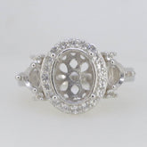 Sterling Silver Semi Mount Ring Setting OV 10x8mm RD 5x5mm White Topaz - Syzjewelry
